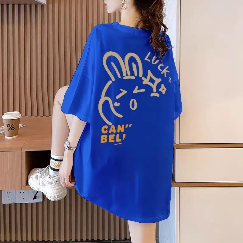 

Хлопковая футболка большого размера Летний ленивый спортивный стиль Свободный женский топ Слимминг Модный наряд для пары Наряд для друга Повседневный забавный принт 4XL