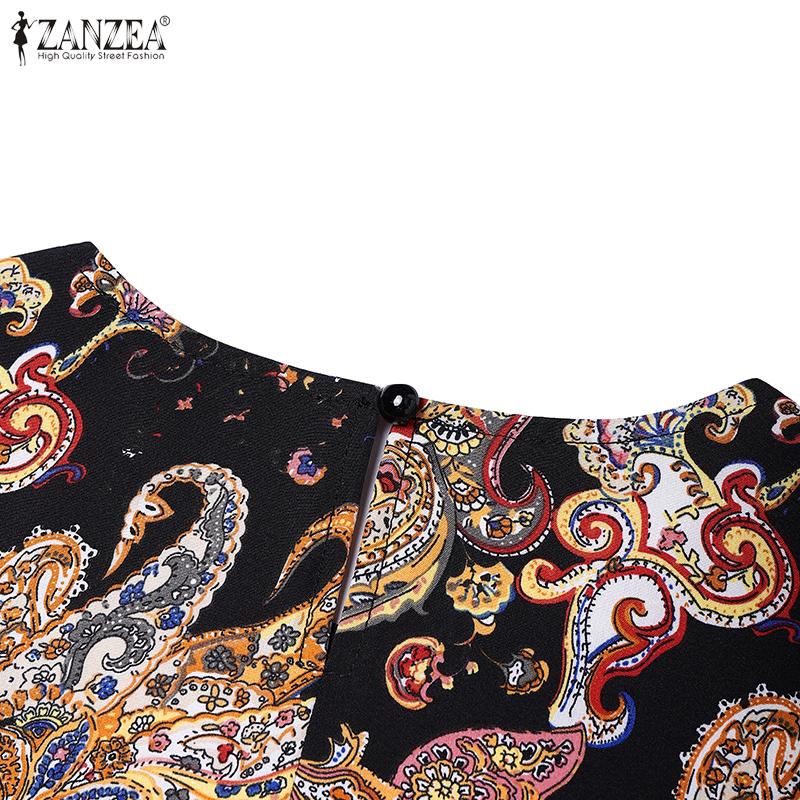 ZANZEA Women Casual Round Neck Short Sleeve Ethnic Print Loose Dress