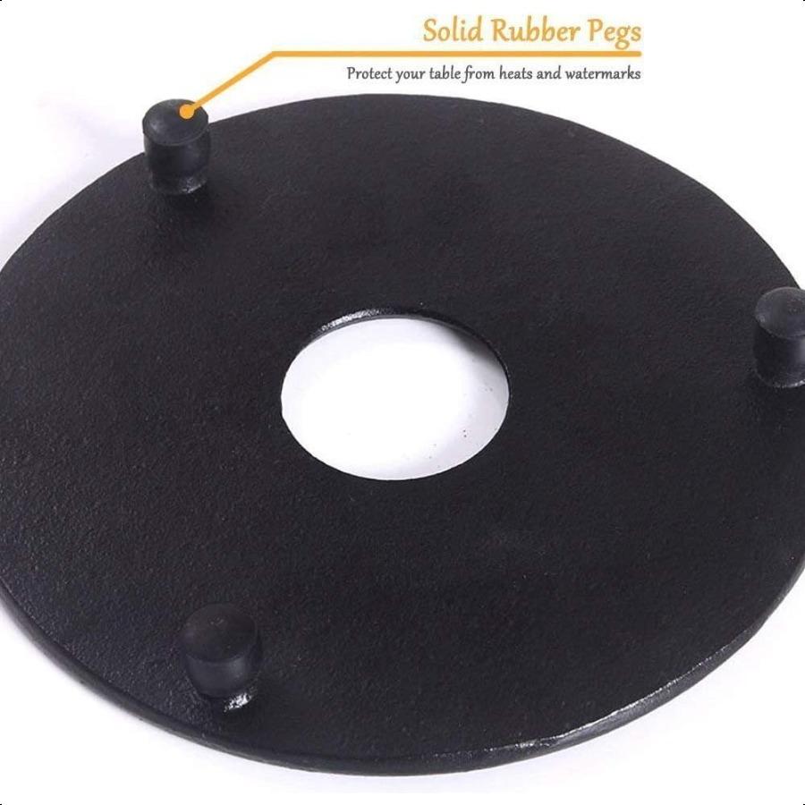 Cast Iron Mat with Rubber Pegs Feet for Japanese Tea Kettle Cast Iron Teapot Black Trivet 5.3in