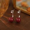Banyan Tree S925 Silver Natural Purple Gold Sand Cinnabar Earrings for Women – High-End Red, New Autumn/Winter 2024 Style.