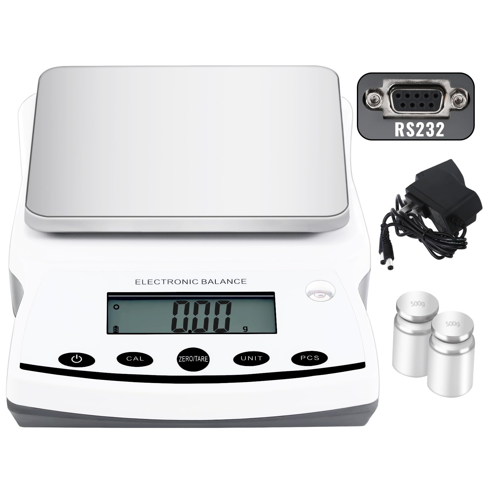 

IVINS Лабораторные 6000 г x Электронные аналитические весы Прецизионные цифровые весы для и кухонного использования Включает калибровочные гири Порт RS232 Цифровые весы, белый