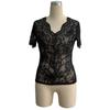 Summer New Women's Elegant V-neck Solid Color Lace Sexy Slim Slim T-shirt Top