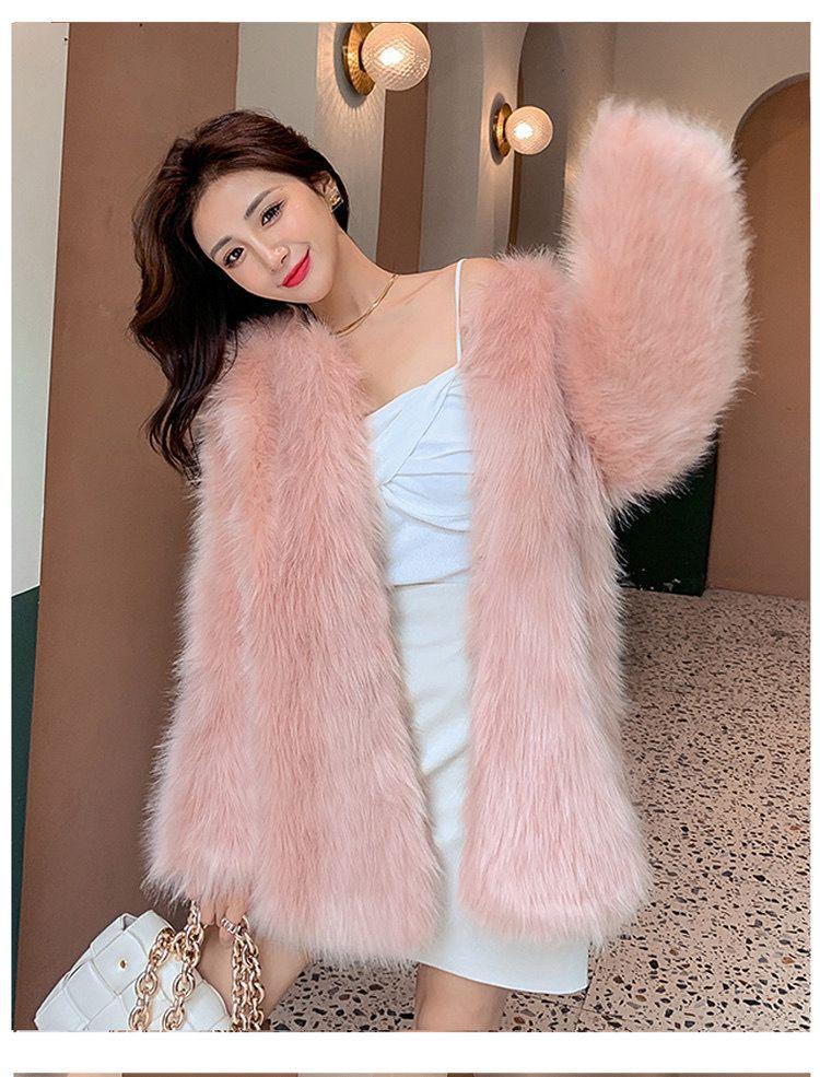 Medium and long collar simple imitation fox fur coat women's autumn and winter fur coat