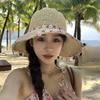 Sweet and Versatile Woven Straw Hat for Women On The Beach Sun Protection Fisherman's Hat with Large Brim Showing Face and Small Basin Hat Trendy