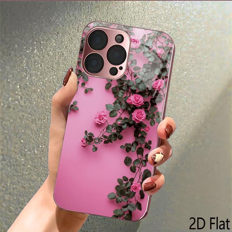 oseVine 2DFlat For iPhone17 18 16 15 14 13 12 11 Pro Max XS XR 8 7Plus Phone Cover Shockproof Protective Back Cover