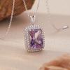 Large Natural Amethyst Pendant Necklace Female Princess Square Cut S925 Silver Colored Jewelry.