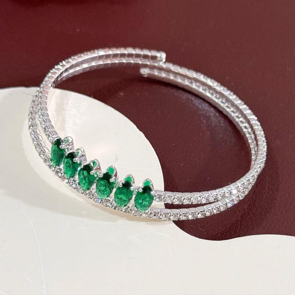 1 Zircon Double-layer Open Bracelet Ins Adjustable Fashionable Crystal Bracelet