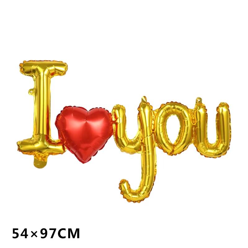5pcs Siamese I Love You Letter Love Balloon Red Rose Gold Foil Balloon Valentine's Day Wedding Decoration Anniversary Party Supp