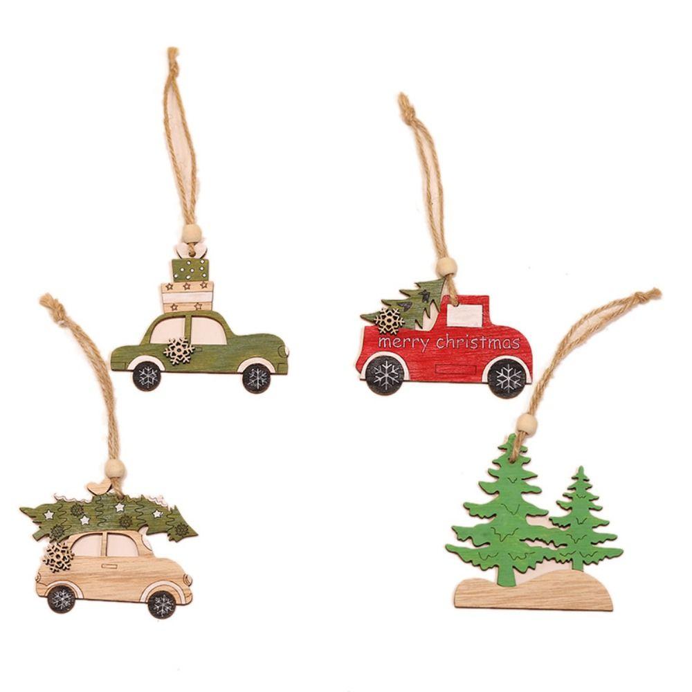 Car Puppy Christmas Pendant Puppy Dog Xmas Tree Drop Ornaments Wooden Painted Colorful Car Hanging Ornaments Toys