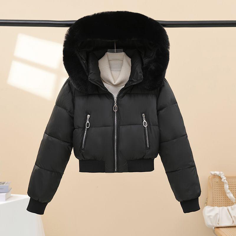 Winter new removable fur collar women's cotton-padded jacket short simple cotton-padded jacket thickened warm cotton-padded jacket