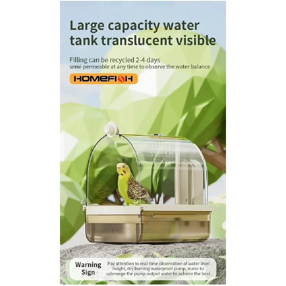 Bain d'oiseaux suspendu transparent circulation d'eau automatique bain douche pour oiseaux facile à nettoyer design peu encombrant accessoire de cage à oiseaux