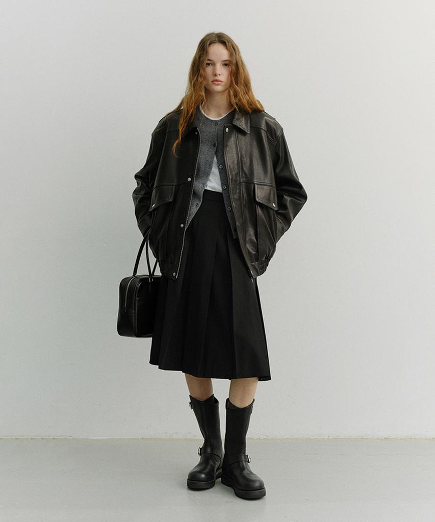 Deonseuteu Volume Pleats Midi Skirt_Udsk6A204_Black