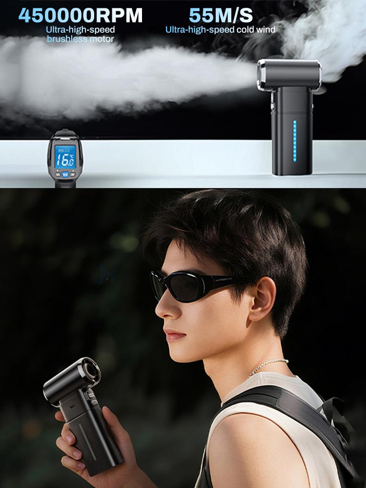 450000RPM Violent Fan 100 Gears Speeds Adjustable With Lighting USB Rechargeable Blower Mini Turbo Jet Blower 55m/s Turbo Fan