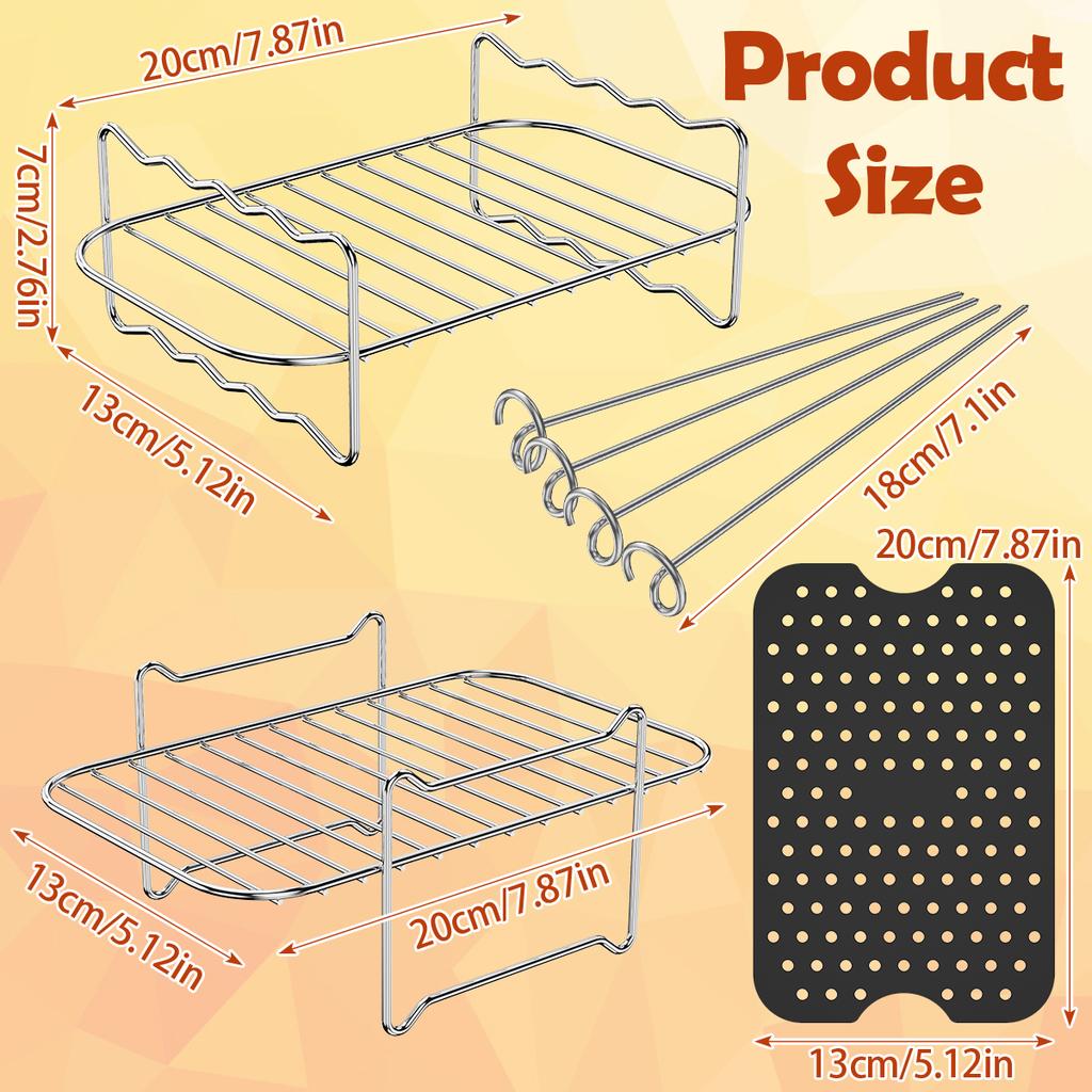 Edelstahl Heißluftfritteuse Grillrost Wiederverwendbar Antihaft Heißluftfritteuse Einlage Doppelschubladen Heißluftfritteuse Zubehör Set für Küche