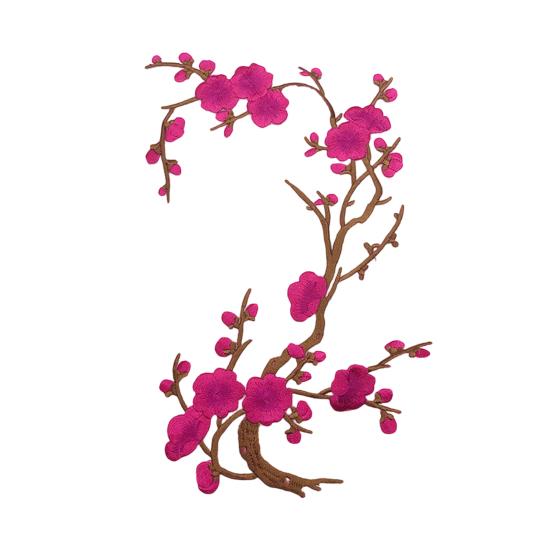 Cherry Blossom Iron Patch Iron-on Blossom Plum Applique Patch Embroidered Floral Patch for Jeans Garment Jackets Backpacks Clothes DIY Crafts