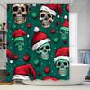 Festive Skulls Santa Hats Christmas Shower Curtain Halloween Spooky Decor for Bathroom 3D Printed Polyester Waterproof Fabric Wi