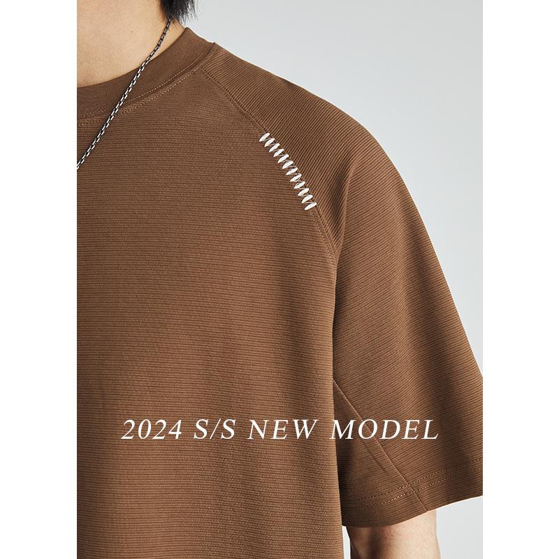 Men's Raglan Sewn Embroidered T-shirt for Men's Summer New Trendy Loose Shoulder Sleeves Casual Versatile T-shirt