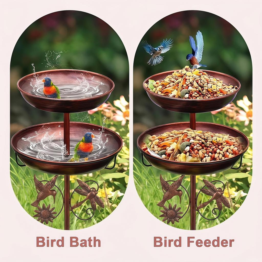 Vintage Standing Bird Bath and Feeder - Outdoor Garden Decorative Bird Bowl for Feeding and Bathing