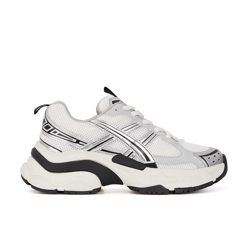 Seoul Blogger~ 2025 Spring and Autumn New Space Silver Mesh Platform Casual Jogging Sneakers Daddy Shoes