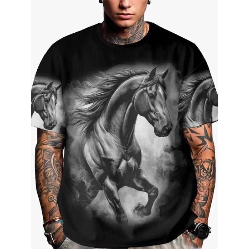 3D Printed Horse Pattern Summer Fashion Men's T-shirt Breathable Casual
