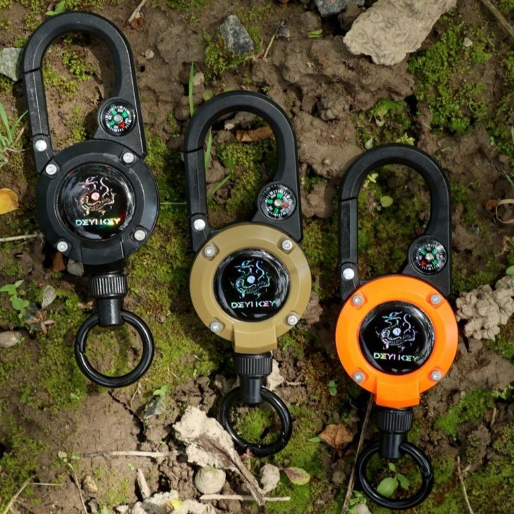 

Multi-function EDC Lure Sports Keychain With Compass Pull Reel Steel Wire Carabiner Key Chains хакі