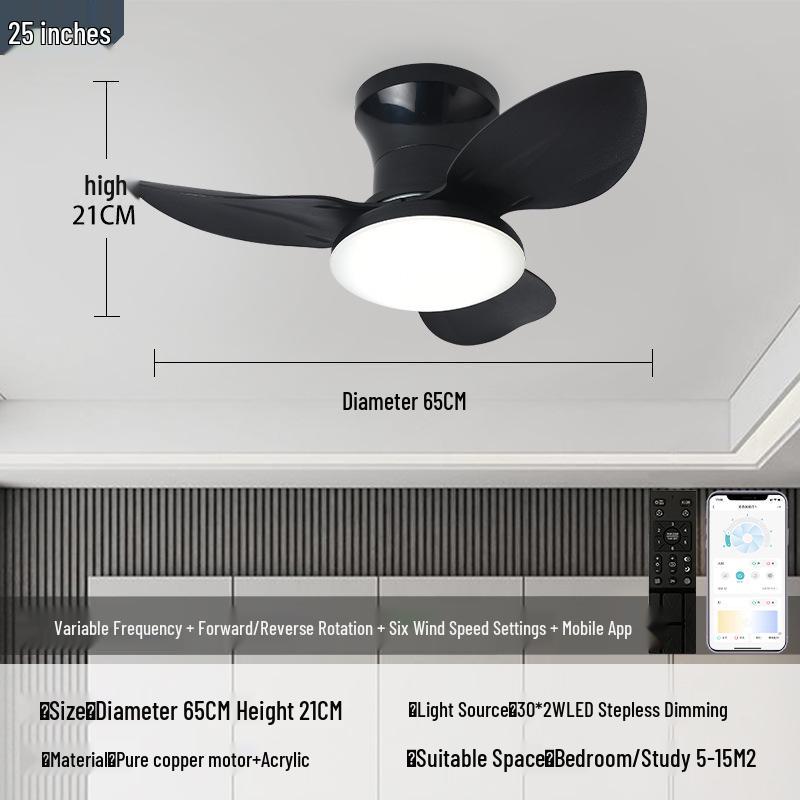 

Скандинавский минималистичный потолочный вентилятор с подсветкой и бесшумной работой для ресторанов - Японский стандарт 110V Inverter + Remote + APP