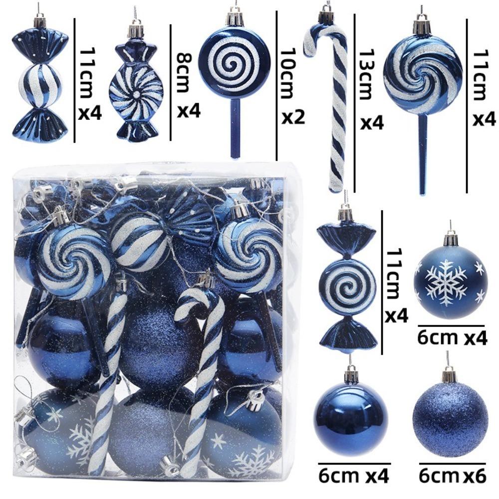 36PCS Electroplated Painted Christmas Tree Balls Ornaments Candy Cane Design Shatterproof Christmas Tree Party Decoration