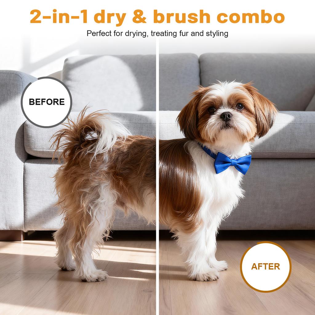 2-In-1 Dog Hair Dryer & Grooming Brush, Hot Air Fur Blower Comb For Drying Detangling Styling Professional Pet Supplies