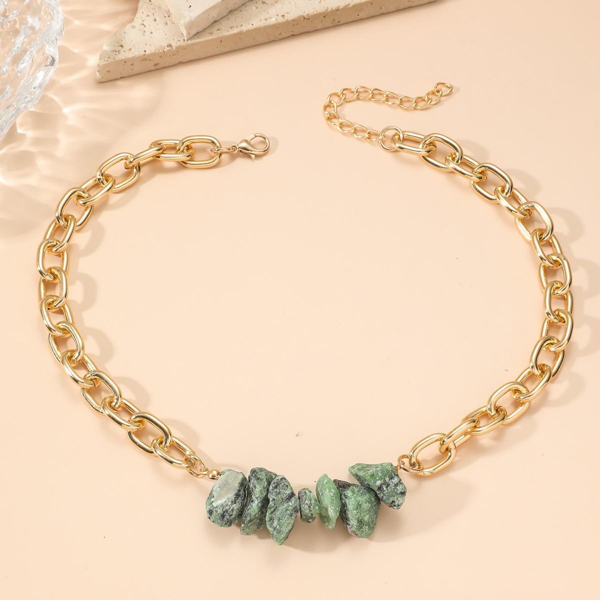 

BLINGBAY Women s Chain Necklace Retro Turquoise Irregular Necklace Fashion Personality Chain Stone Splicing Clavicle Chain Girl Birthday Gift