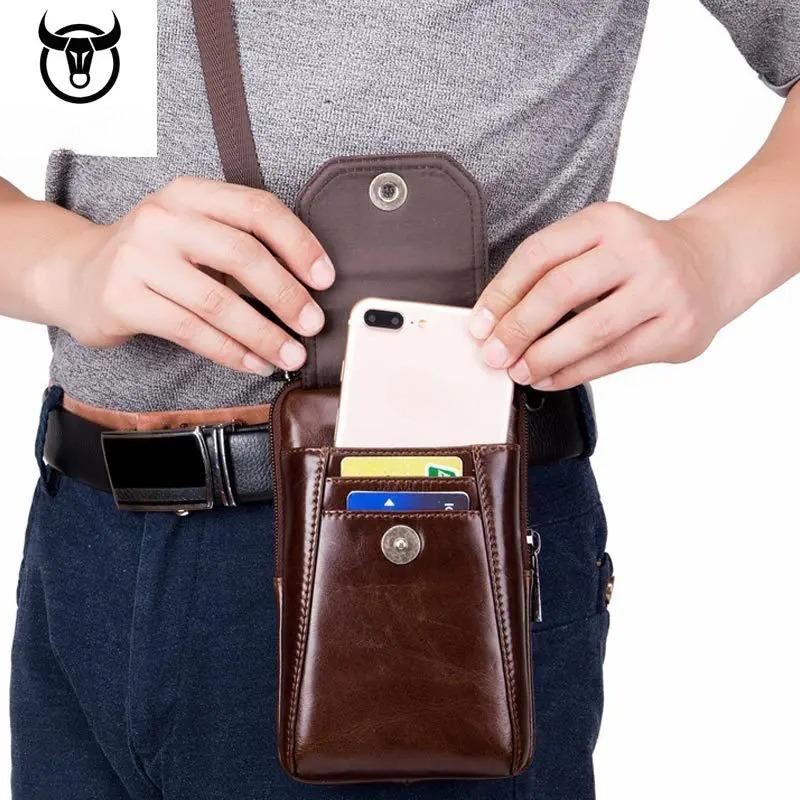 100% Genuine Leather Men's Shoulder Bag, Crossbody Bag, Phone Waist Bag, Wear-resistant