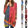 Top da Donna Scollo a V Manica Lunga Camicie Casual Lunghezza Media Tunica Moda Stampata con Tasche
