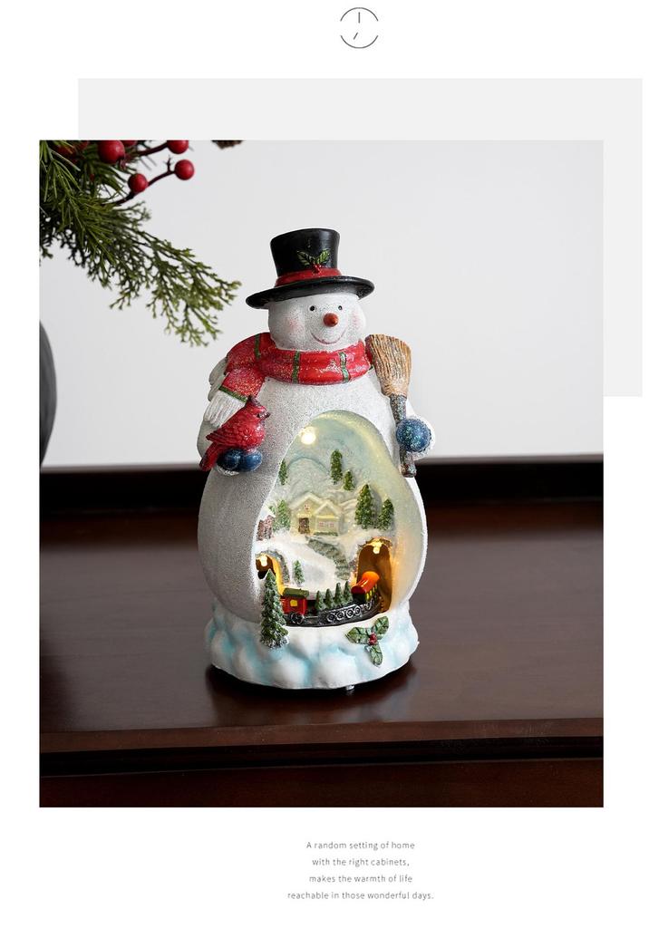 Christmas Resin Luminous Music Box with Santa & Snowman