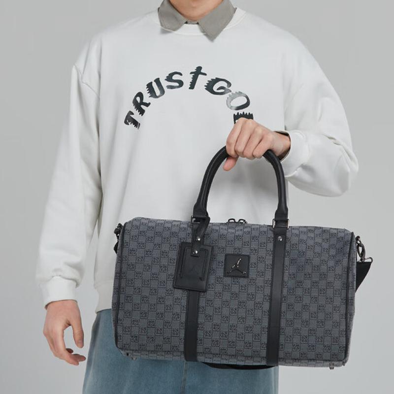 Jordan Large Capacity Zipper Checkerboard Print Polyester Bag Unisex Travel Bag Dark-Gray JD2413019AD002