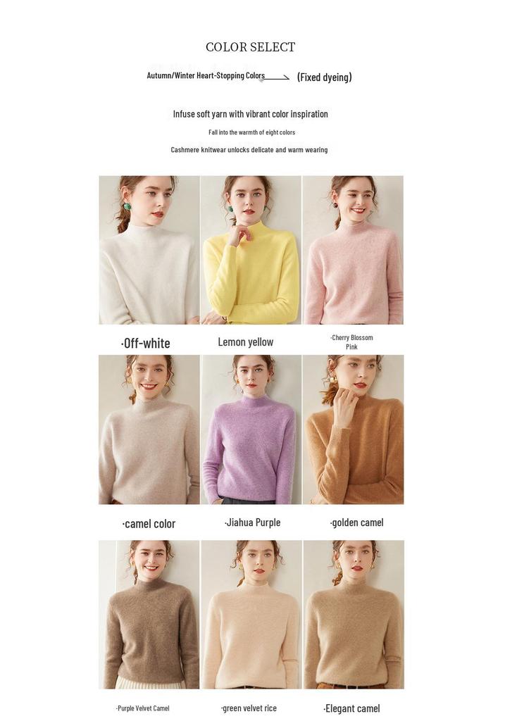 Women's Slimming Cashmere Sweater: Autumn/Winter Loose Knit Base Layer with Half-High Neck