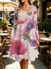 Spring Autumn Women Dress Casual Long Sleeve O-neck 3D Print Loose A-Line Dress Oversized Home Wear Robe
