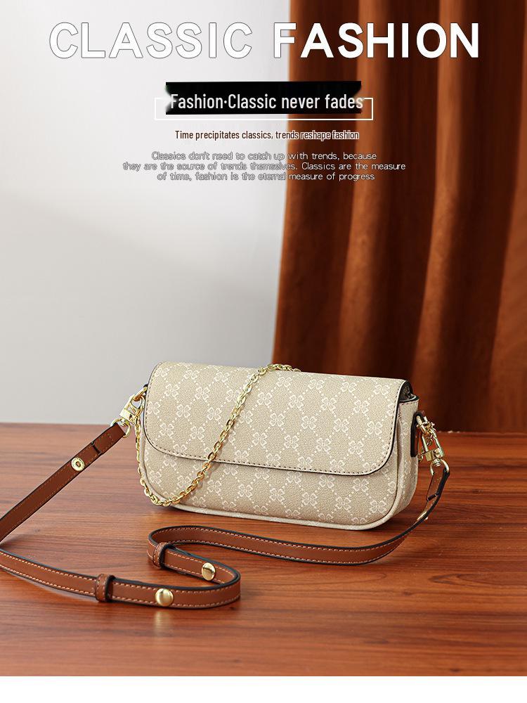Women's 2025 Versatile Color Block Chain Bag: Small Retro Print Crossbody & Shoulder Bag