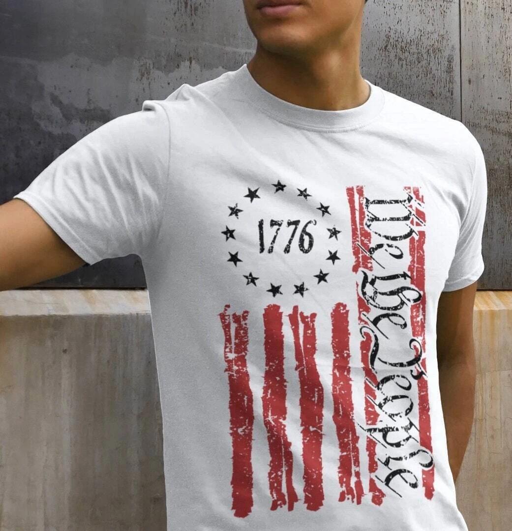 Patriotic t T-shirts We the people Vintage USA Flag 1776 American Flag T-shirts L