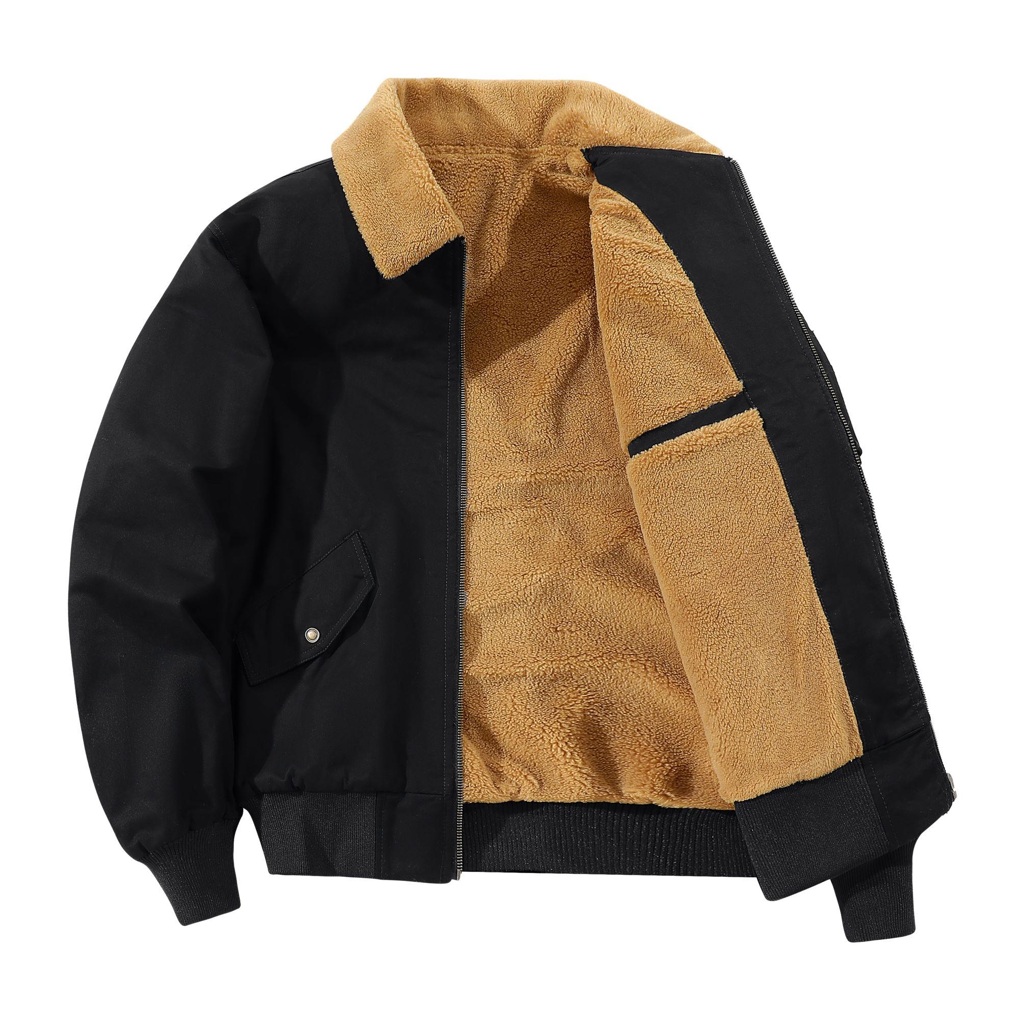 Men s Cotton Jacket with Added Fleece, Cotton Jacket with Thickened Outer Layer, Men s Jacket with Added Fleece S чёрный