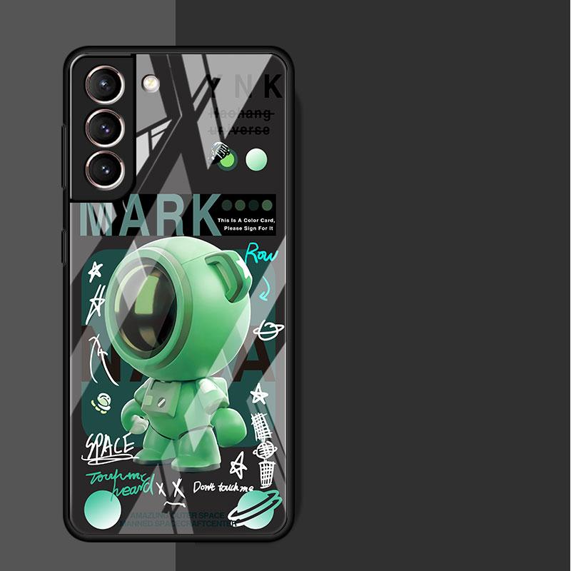 Phone Glass Case For Samsung Galaxy S22 S21 S20 Ultra FE S9 S10 S8 Plus Note 20 10 Lite 9 8 Cover Coque Cute Head Mini Astronaut
