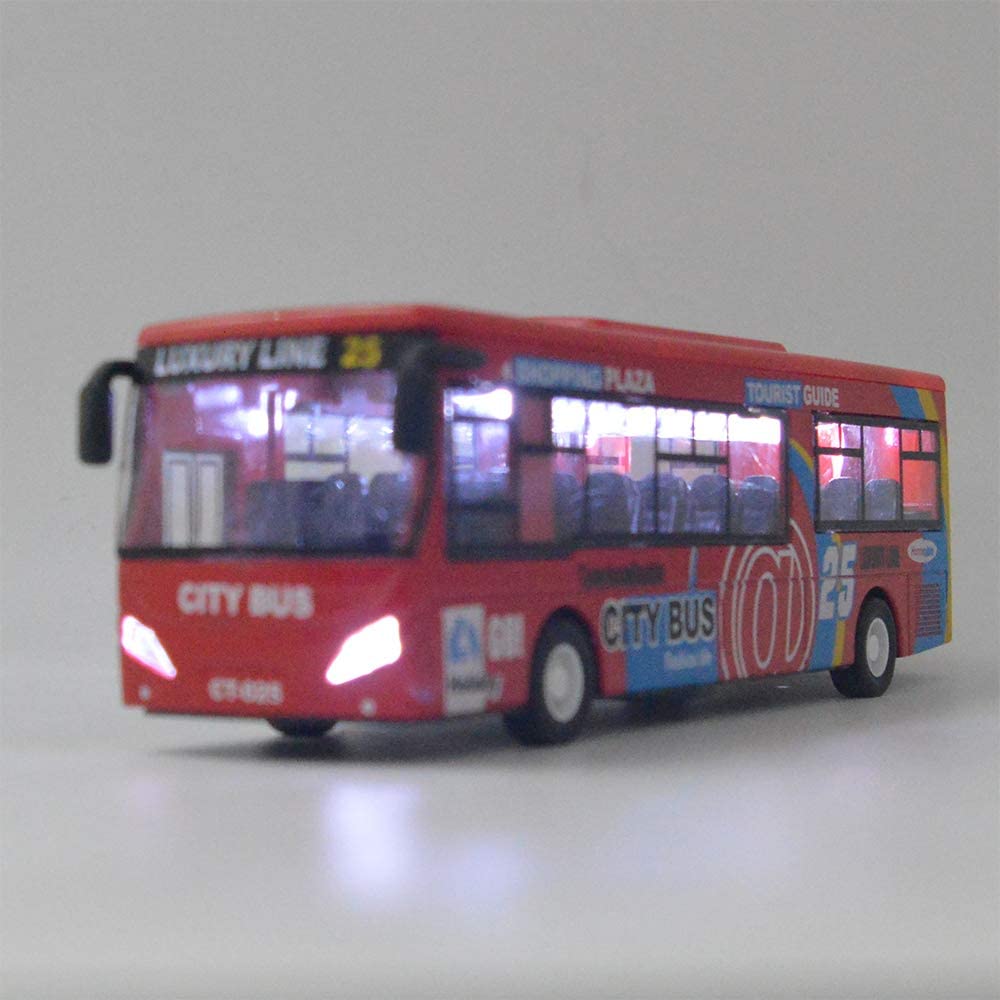 1/32 Scale City Double Decker Bus Toy Die Cast Pull Back Vehicles Mini Bus Model Car Toys Lights and Music