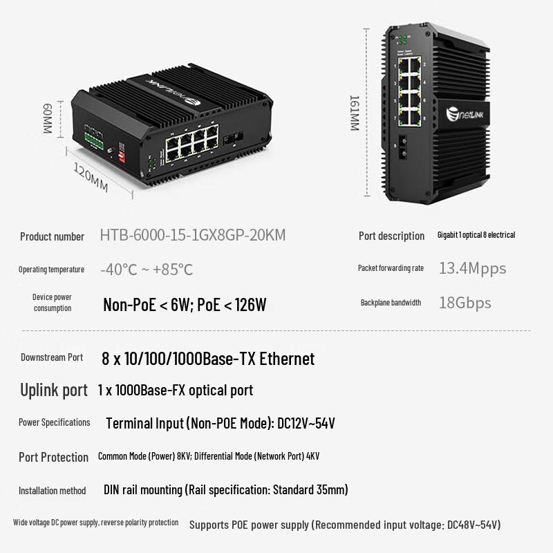 netLINK Industrial Gigabit PoE Fiber Optic Transceiver