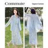 Women's Elegant Long Sleeve Shirt and Printed Midi Dress Set
