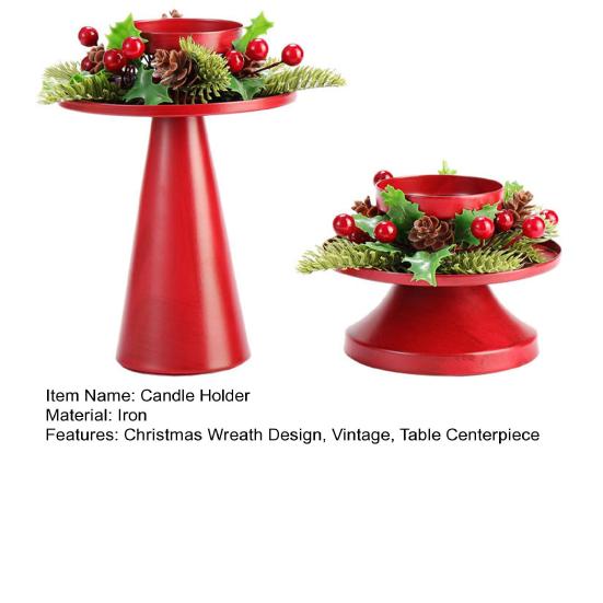 2Pcs/Set Christmas Wreath Candle Holder Vintage Iron Art Candlestick Christmas Wedding Party Tealight Candle Stand Dining Table Centerpiece Ornament