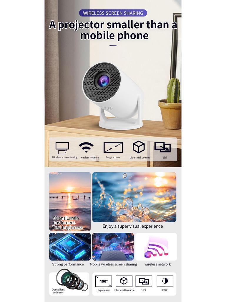 M5pro Mini HD Portable Home Projector - Wireless & Wired Connectivity