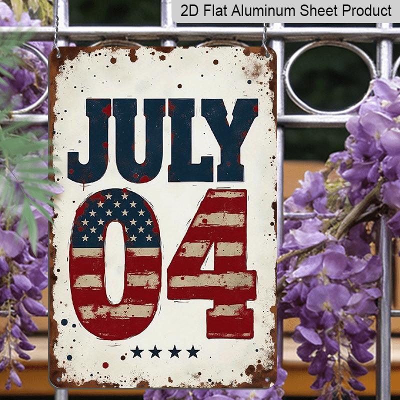 2D Flat, 8x12 Inch Vintage July 4th Metal Wall Decor - Distressed American Flag Sign Suitable for Independence Day, Rustic Aluminium Hanging