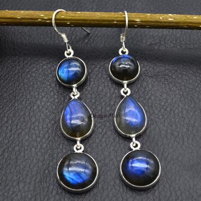 Labradorite Gemstone Solid 925 Sterling Silver Designer Handmade Dangle Earrings For Women