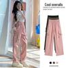 Unisex Military Green High-Waist Wide-Leg Cargo Pants - Lightweight, Summer Casual Fashion