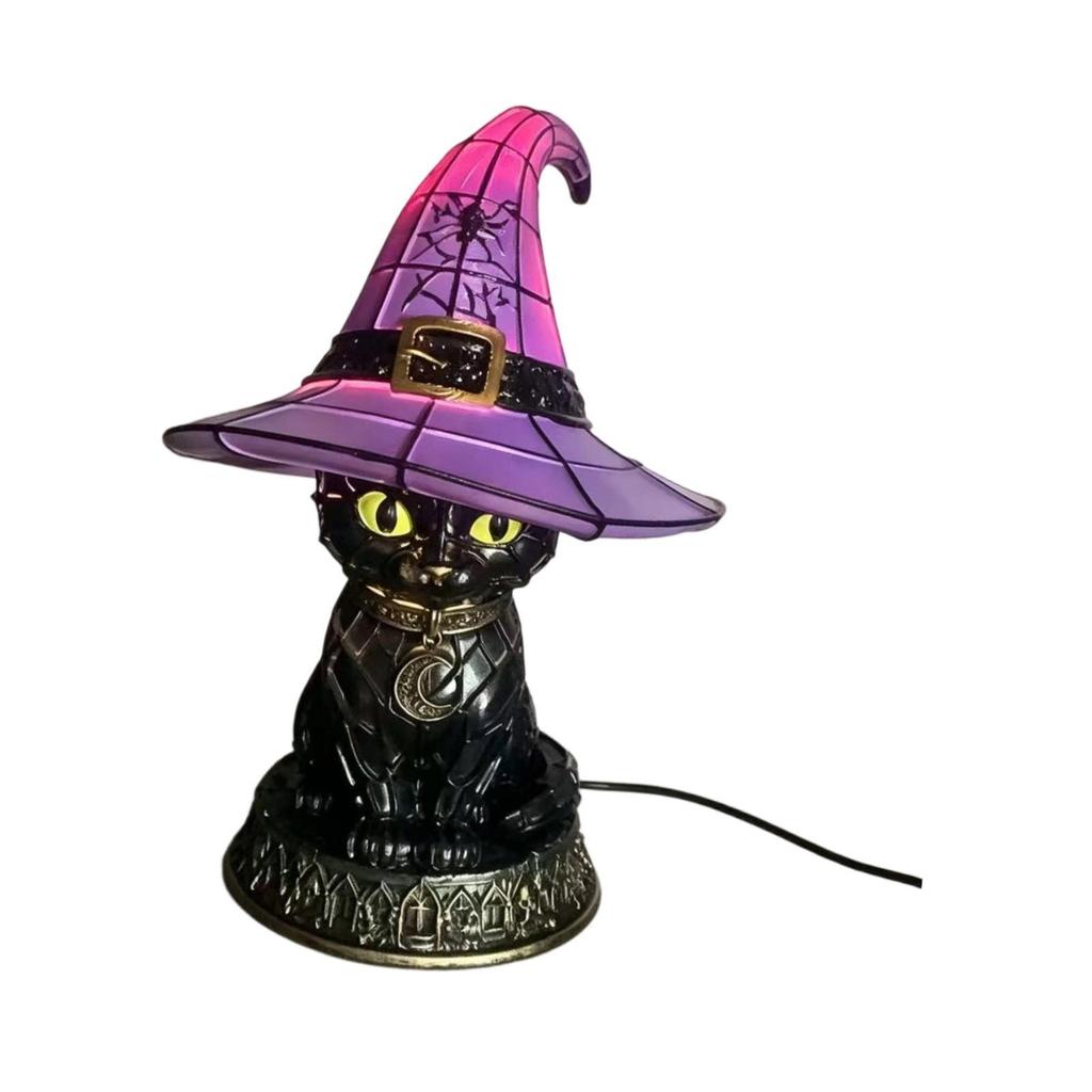 Black Cat Witch Hat Lamp Decorative Gift Halloween Lighting Decor Gothic Night Light