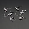 Zircon Heart-shaped Ear Barbell with Sweet and Cool Chain Wings Earrings, Titanium Steel Little Angel Wings Stud Earrings
