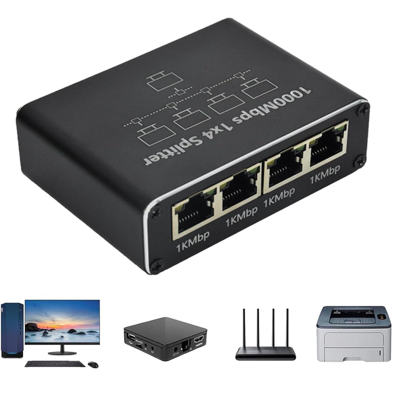 

Сплиттер Ethernet 1 в 4, высокоскоростной сетевой распределитель 1000 Мбит/с с питанием от USB, поддерживает 4 устройства одновременно One Size